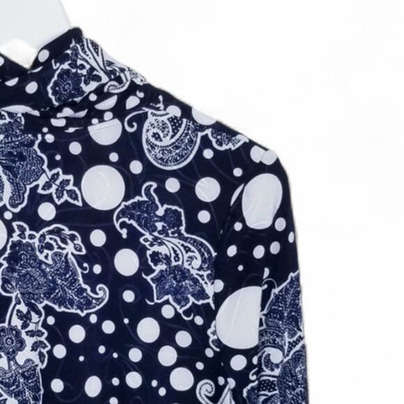 Joseph Ribkoff Textured Cowl Neck Top Navy White Dots w/ Floral - Size 6 - Picture 4 of 5